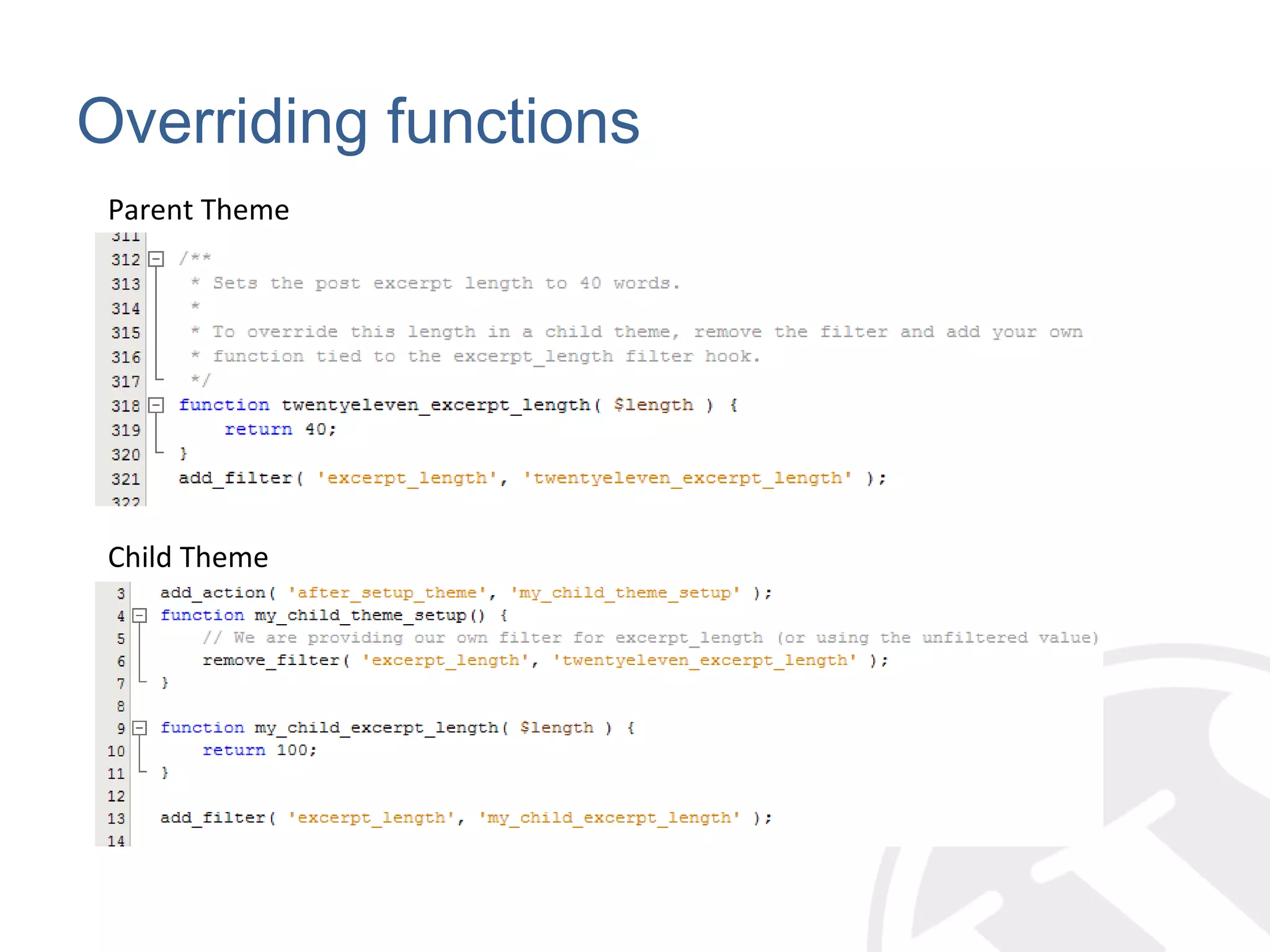 Overriding functions Parent Theme Child Theme 