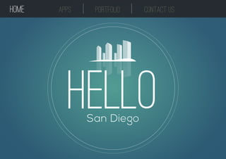 HOME apps Portfolio contact us 
Hello 
San Diego 
 