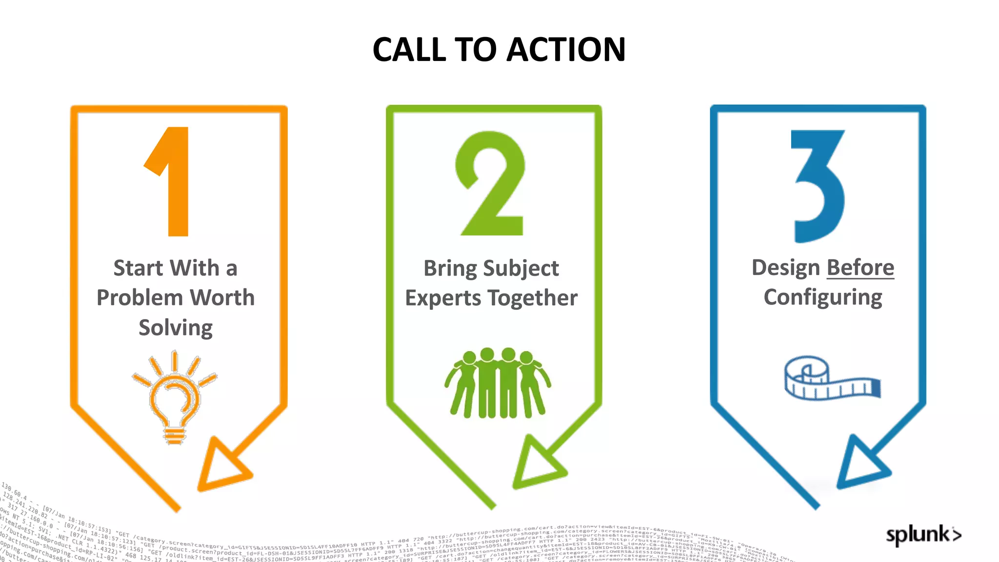 Bring	Subject	
Experts	Together
Design	Before
Configuring
CALL	TO	ACTION
Start	With	a	
Problem	Worth	
Solving
 