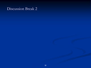 31The Ethical Arguments:Should we be thinking about trying to create stable, competitive marketplaces, or should be be focusing on providing services to the poorest of the poor?Who is MF really there to help; the entrepreneurial poor (who are likely to be more entrepreneurial than poor), or the needy?Is credit a mechanism suited to the poor at all, or do they have needs that are more basic than finance?