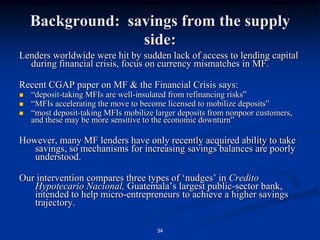 Some new developments:Micro-savings.Microinsurance.M-banking.P2P MF: (Kiva, MicroPlace, Prosper). 