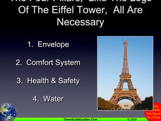 The Four Pillars,  Like The Legs Of The Eiffel Tower,  All Are Necessary1.  Envelope2.  Comfort System3.  Health & Safety4.  Water