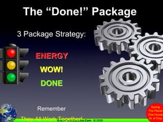 The “Done!” Package3 Package Strategy:ENERGYWOW!DONERememberThey All Work Together!