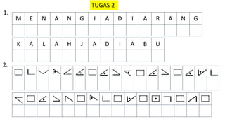 TUGAS 2
M E N A N G J A D I A R A N G
K A L A H J A D I A B U
1.
2.
 