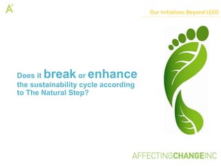 Our Initiatives Beyond LEED




Does itbreak enhance
                   or
the sustainability cycle according
to The Natural Step?
 