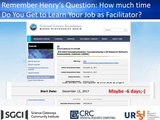 Remember Henry‘s Question: How much time
Do You Get to Learn Your Job as Facilitator?
Maybe -6 days;-)
 