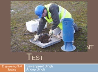 SAND REPLACEMENT
TEST
Sawanpreet Singh
Anoop Singh
Engineering Soil
Testing
 