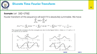 Discrete Time Fourier Transform
102
Example: Let
Fourier transform of this sequence will exist if it is absolutely summable. We have
SUB:ES UNIT:2
 