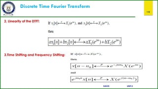 Discrete Time Fourier Transform
110
2. Linearity of the DTFT:
3.Time Shifting and Frequency Shifting:
SUB:ES UNIT:2
 