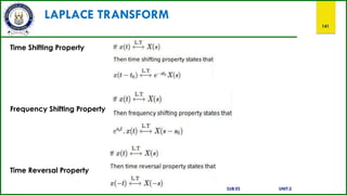 LAPLACE TRANSFORM
141
Time Shifting Property
Frequency Shifting Property
Time Reversal Property
SUB:ES UNIT:2
 