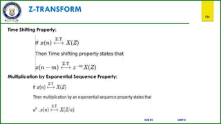 Z-TRANSFORM
156
Time Shifting Property:
Multiplication by Exponential Sequence Property:
SUB:ES UNIT:2
 