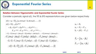 Exponential Fourier Series
83
Relation Between Trigonometric and Exponential Fourier Series:
Consider a periodic signal x(t), the TFS & EFS representations are given below respectively
SUB:ES UNIT:2
 