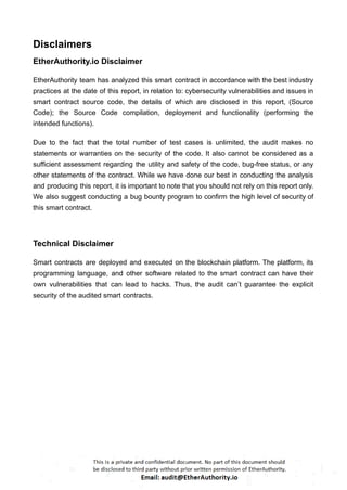 Software Development Disclaimer Notes Sand Token – Smart Contract Security Audit Report by EtherAuthority | PDF
