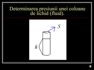 Determinarea presiunii unei coloane de lichid (fluid). 