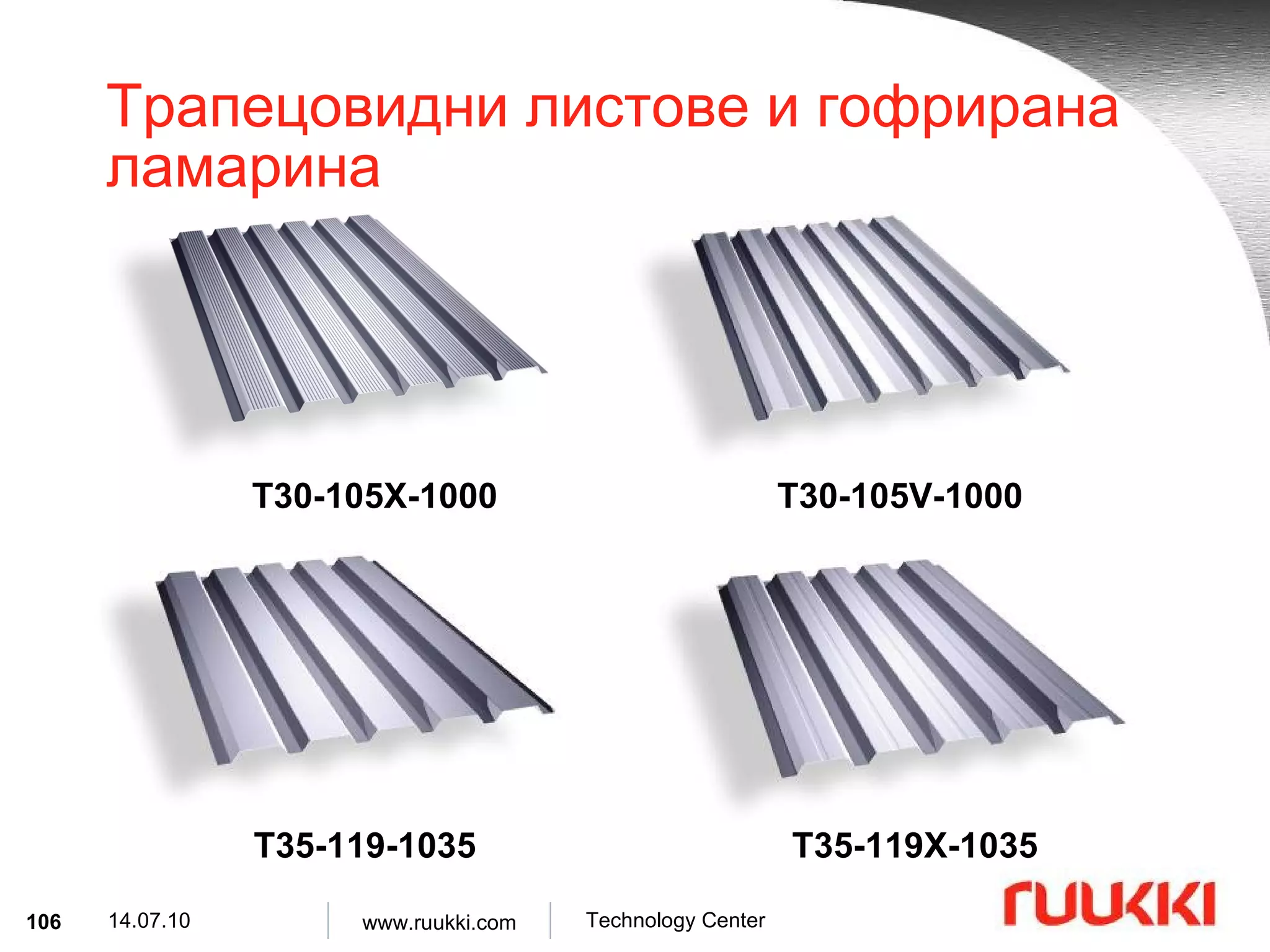 Трапецовидни листове и гофрирана ламарина T30-105X-1000 T30-105V-1000 T35-119X-1035 T35-119-1035 