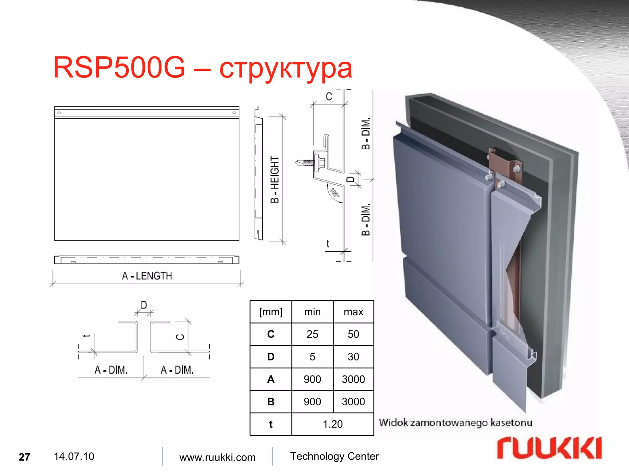 RSP500G –  структура 1.20 t 3000 3000 900 B 900 A 50 25 C 30 5 D max min [mm] 