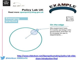 @HelenBevan #SWBHconf16
http://www.slideshare.net/Openpolicymaking/policy-lab-slide-
share-introduction-final
 