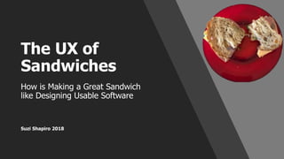 The UX of
Sandwiches
Suzi Shapiro 2018
How is Making a Great Sandwich
like Designing Usable Software
 