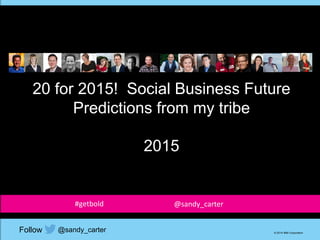 20 for 2015! Social Business Future
Predictions from my tribe
2015
© 2014 IBM Corporation
@sandy_carterFollow
#getbold @sandy_carter
 