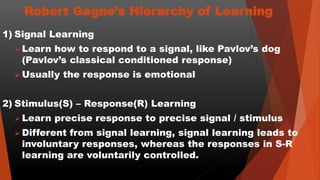 Robert Gagne’s 9 Events of Instruction
1) Gain Attention
 Use an “interest device” that grabs learner’s attention

2) In...