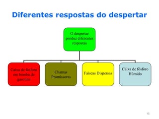 Diferentes respostas do despertar

                              O despertar
                           produz diferentes
                               respostas




Caixa de fósforo                                          Caixa de fósforo
                     Chamas           Faíscas Dispersas       Húmido
 em bomba de
                   Promissoras
    gasolina




                                                                        15
 