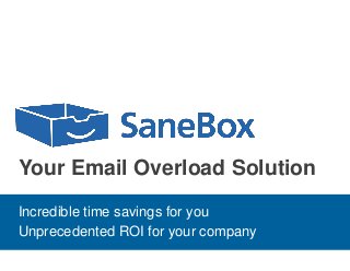 Your Email Overload Solution
Incredible time savings for you
Unprecedented ROI for your company

 