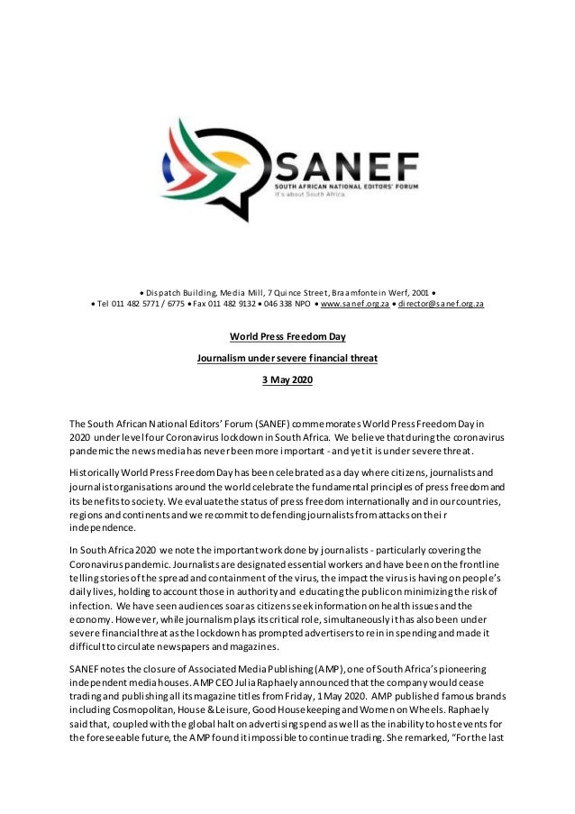 Sanef Presser World Press Freedom Day 3 May 2020