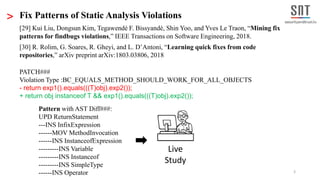 3
> Fix Patterns of Static Analysis Violations
[29] Kui Liu, Dongsun Kim, Tegawendé F. Bissyandé, Shin Yoo, and Yves Le Tr...