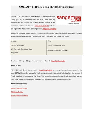 Sangam'11 - Oracle Apps, PL/SQL, Java Seminar