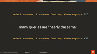 116
many queries are “nearly the same”
select surname, firstname from emp where empno = 123
select surname, firstname from emp where empno = 456
 