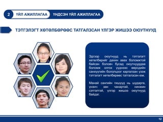 2   ҮЙЛ АЖИЛЛАГАА   ҮНДСЭН ҮЙЛ АЖИЛЛАГАА



    ТЭТГЭЛЭГТ ХӨТӨЛБӨРӨӨС ТАТГАЛЗСАН ҮЛГЭР ЖИШЭЭ ОЮУТНУУД




                                   Эдгээр     оюутнууд    нь   тэтгэлэгт
                                   хөтөлбөрийг дахин авах боломжтой
                                   байсан боловч бусад оюутнууддаа
                                   боломж олгох үүднээс өөрсдийн
                                   санхүүгийн бололцоог харгалзан үзэж
                                   тэтгэлэгт хөтөлбөрөөс татгалзсан юм.

                                   Манай сангийн гишүүд нь шударга,
                                   үнэнч    зан   чанартай, нинжин
                                   сэтгэлтэй, үлгэр жишээ оюутнууд
                                   байдаг.




                                                                           12
 