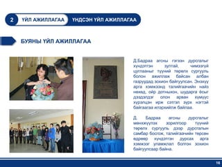 2   ҮЙЛ АЖИЛЛАГАА   ҮНДСЭН ҮЙЛ АЖИЛЛАГАА



    БУЯНЫ ҮЙЛ АЖИЛЛАГАА


                                       Д.Бадраа агсны гэгээн дурсгалыг
                                       хүндэтгэн      зултай,     чимээгүй
                                       цуглааныг түүний төрөлх сургууль
                                       болон ажиллаж байсан албан
                                       газруудад зохион байгуулсан. Энэхүү
                                       арга хэмжээнд талийгаачийн найз
                                       нөхөд, ойр дотныхон, шударга ѐсыг
                                       дээдэлдэг    олон    арван   хүмүүс
                                       хүрэлцэн ирж сэтгэл зүрх нэгтэй
                                       байгаагаа илэрхийлж байлаа.

                                       Д.    Бадраа    агсны    дурсгалыг
                                       мөнхжүүлэх     зорилгоор    түүний
                                       төрөлх сургууль дээр дурсгалын
                                       самбар босгож, талийгаачийн төрсөн
                                       өдрөөр хүндэтгэн дурсах арга
                                       хэмжээг уламжлал болгон зохион
                                       байгуулсаар байна.


                                                                             16
 