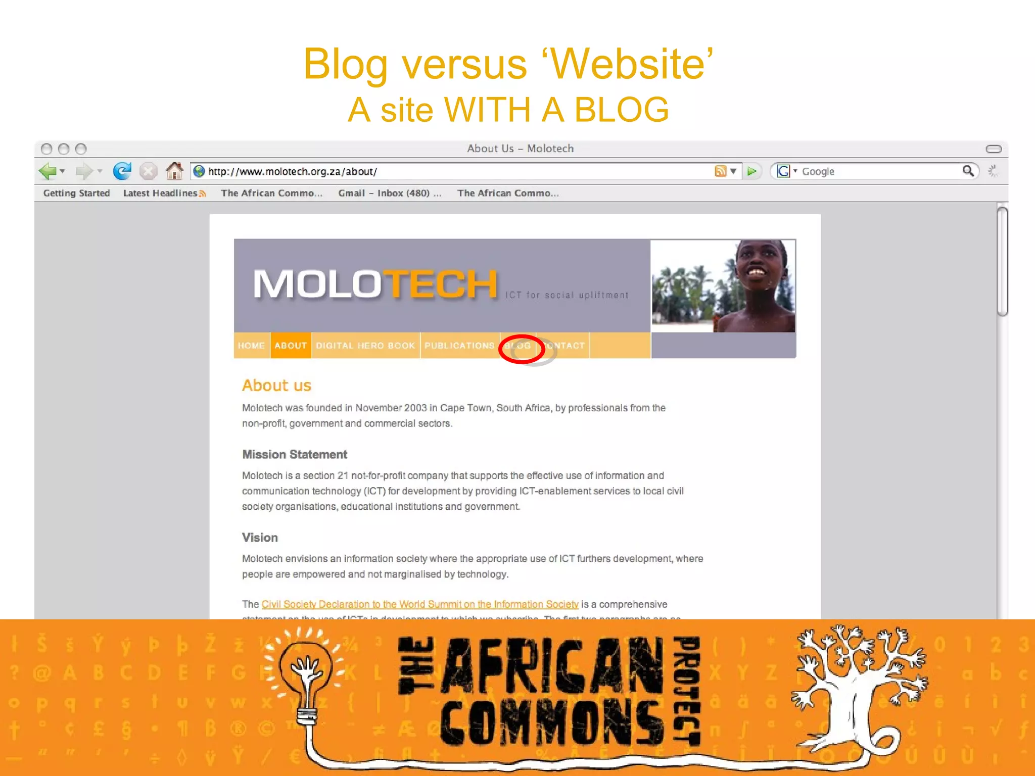 Blog versus ‘Website’ A site WITH A BLOG 