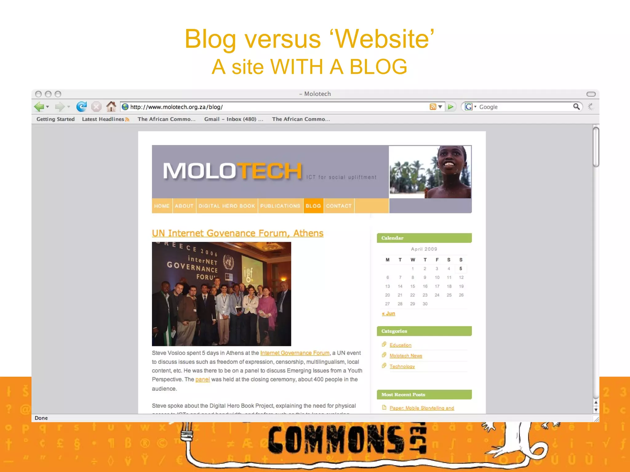 Blog versus ‘Website’ A site WITH A BLOG 