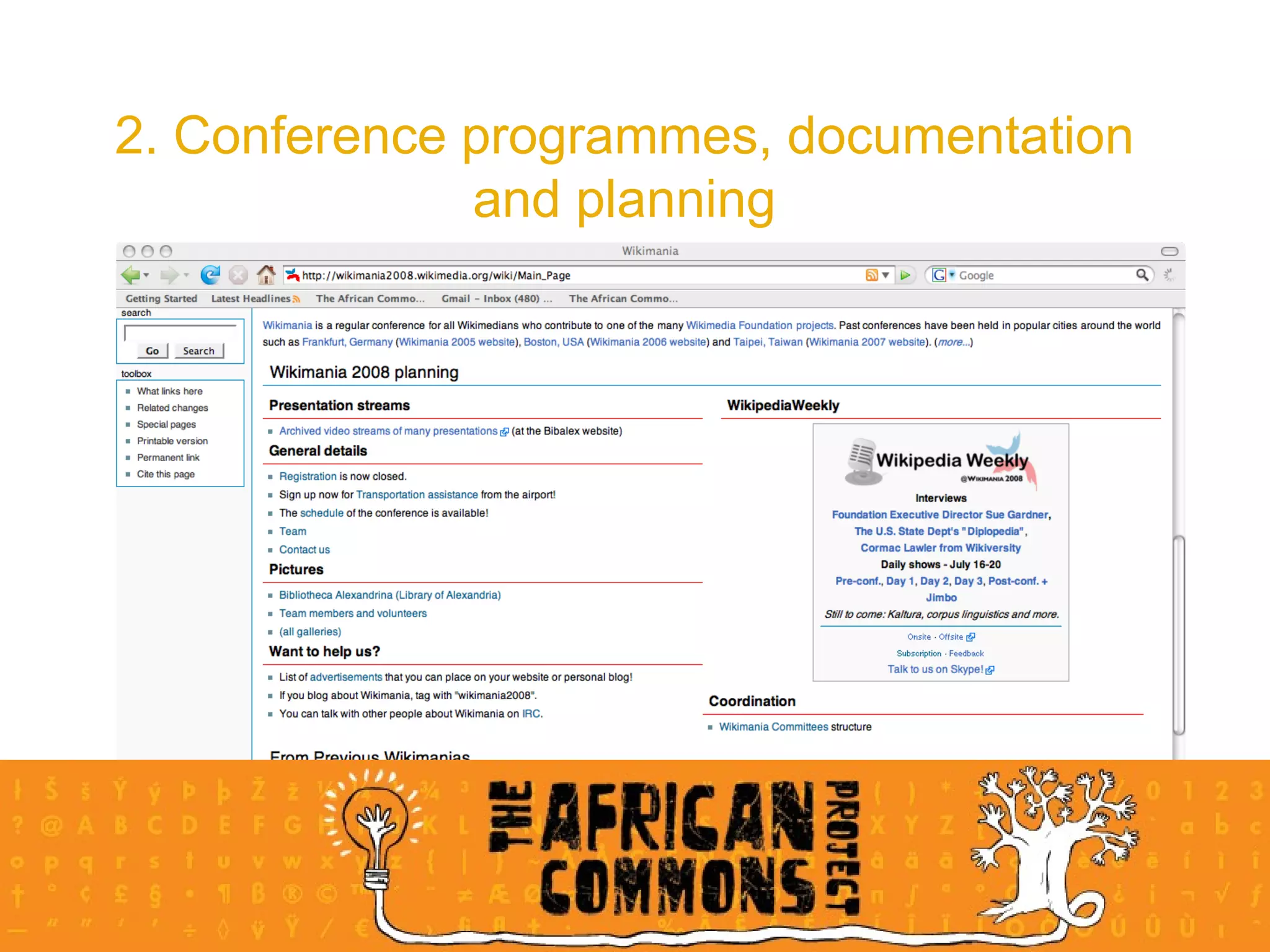 2. Conference programmes, documentation and planning 