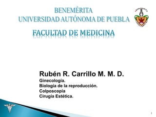 1
Rubén R. Carrillo M. M. D.
Ginecología.
Biología de la reproducción.
Colposcopia
Cirugía Estética.
 