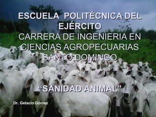ESCUELA POLITÉCNICA DELESCUELA POLITÉCNICA DEL
EJÉRCITOEJÉRCITO
CARRERA DE INGENIERIA ENCARRERA DE INGENIERIA EN
CIENCIAS AGROPECUARIASCIENCIAS AGROPECUARIAS
SANTO DOMINGOSANTO DOMINGO
“SANIDAD ANIMAL”“SANIDAD ANIMAL”
Dr. Gelacio Gómez
 