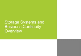 Storage Systems and
Business Continuity
Overview
 