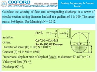 Sanitary Engineering: Er. Santosh
Poudel
For θ,
0.6*2-1=-Cos θ/2
So, θ=203.07 Degree
 