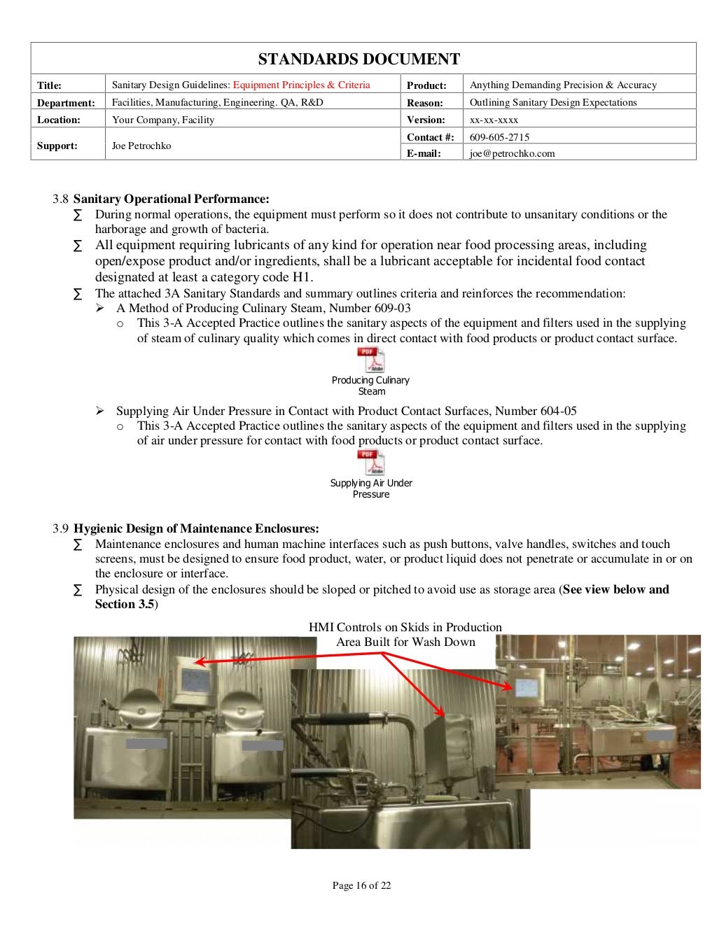 Sanitary Equipment Design Guidelines Part 1 of 2