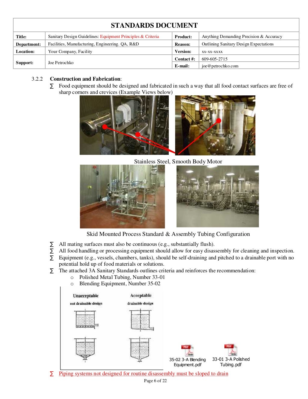 Sanitary Equipment Design Guidelines Part 1 of 2