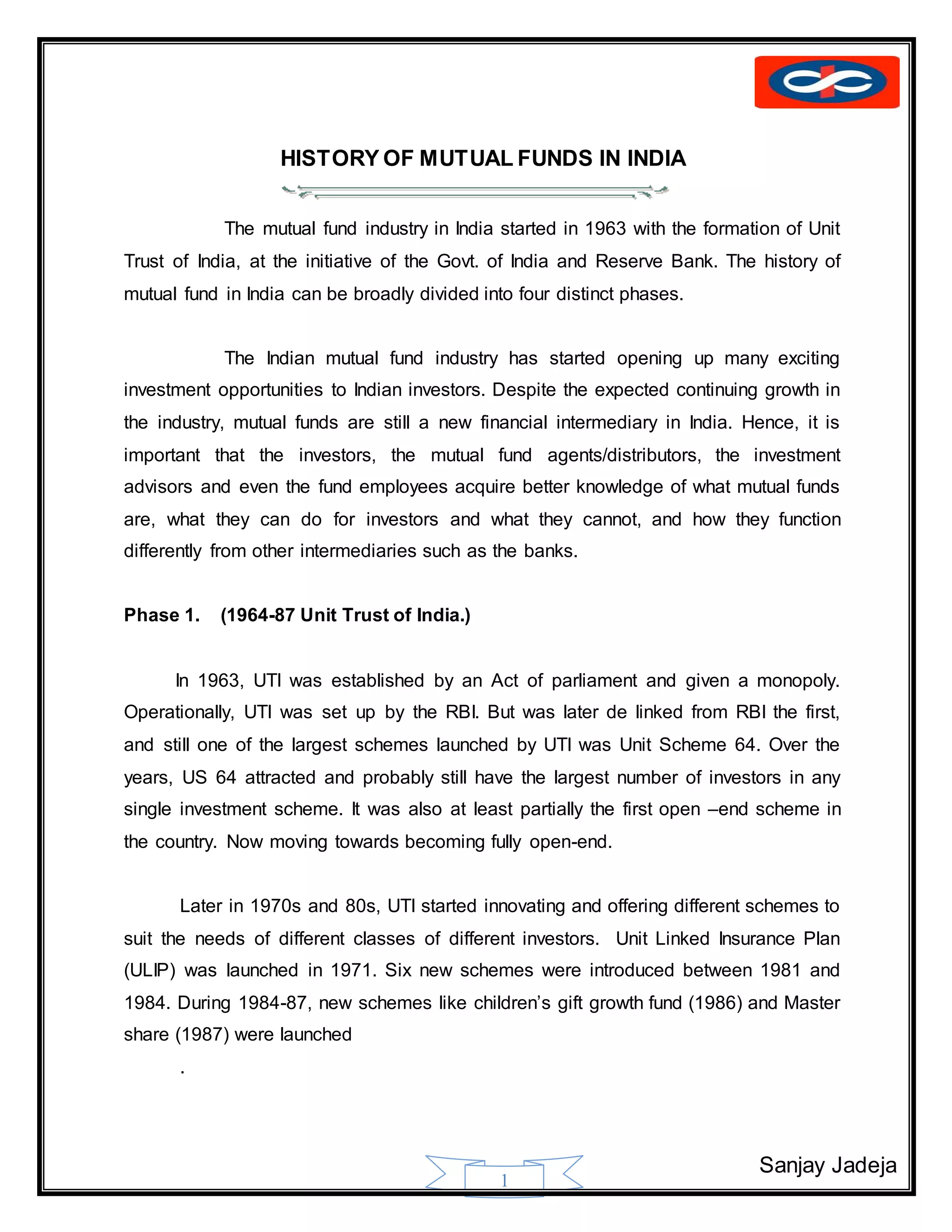 mutual fund project | DOCX