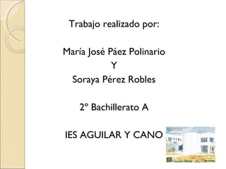 Trabajo realizado por: María José Páez Polinario Y Soraya Pérez Robles 2º Bachillerato A IES AGUILAR Y CANO 