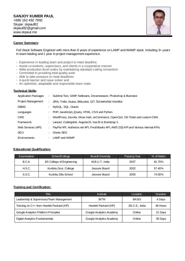 Resume Of Sanjoy Kumer Paul A Full Stack Web Developer Resume Of Sanjoy Kumer Paul A Full Stack Web Developer