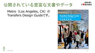 公開されている豊富な文書やデータ
2020/12/01 42
IwBUSES
Metro（Los Angeles, CA）の
Transfers Design Guideです。
 
