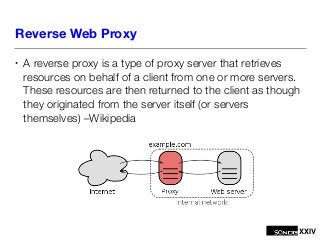 XXIV
Reverse Web Proxy
• A reverse proxy is a type of proxy server that retrieves
resources on behalf of a client from one...