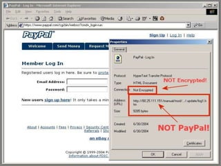 URL Spoofing and PhishingAnother kind of spoofing is "webpage spoofing," also known as phishing. In this attack, a legitimate web page such as a bank's site is reproduced in "look and feel" on another server under control of the attacker. The main intent is to fool the users into thinking that they are connected to a trusted site, for instance to harvest user names and passwords.This attack is often performed with the aid of URL spoofing, which exploits web browser bugs in order to display incorrect URLs in the browsers location bar; in order to direct the user away from the legitimate site and to the fake one. Once the user puts in their password, the attack-code reports a password error, then redirects the user back to the legitimate site.