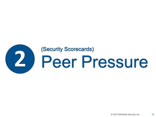 2
    (Security Scorecards)


    Peer Pressure

                            © 2012 WhiteHat Security, Inc.   19
 