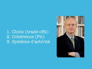 1. Choix (trade offs)
2. Cohérence (Fit)
3. Système d’activité
 