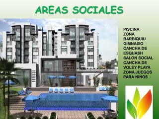 AREAS SOCIALESPISCINAZONABARBIQUIUGIMNASIOCANCHA DEESQUASH  SALON SOCIALCANCHA DEVOLEY PLAYAZONA JUEGOSPARA NIÑOS